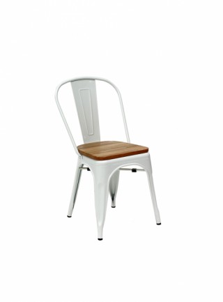 Silla Bolton Color Blanco Con Asiento De Madera