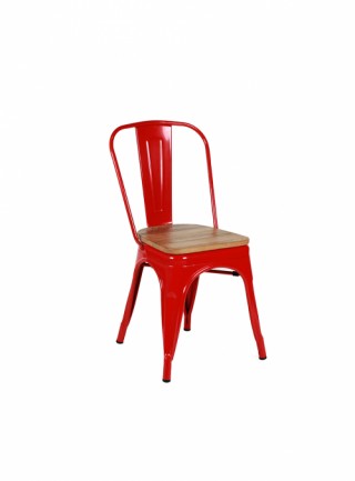 Silla Bolton Color Rojo Con Asiento De Madera