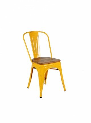 Silla Bolton Color Amarillo Con Asiento De Madera
